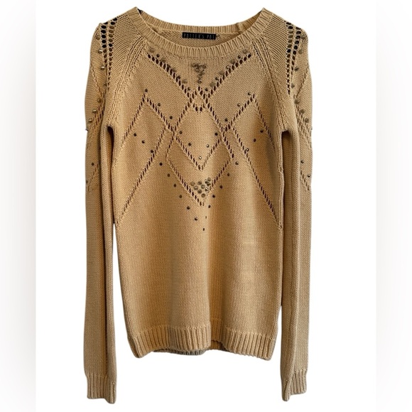 Potter's Pot Beige Long Sleeve Semi Sheer Spike Accent Sweater Size Medium - Picture 5 of 14